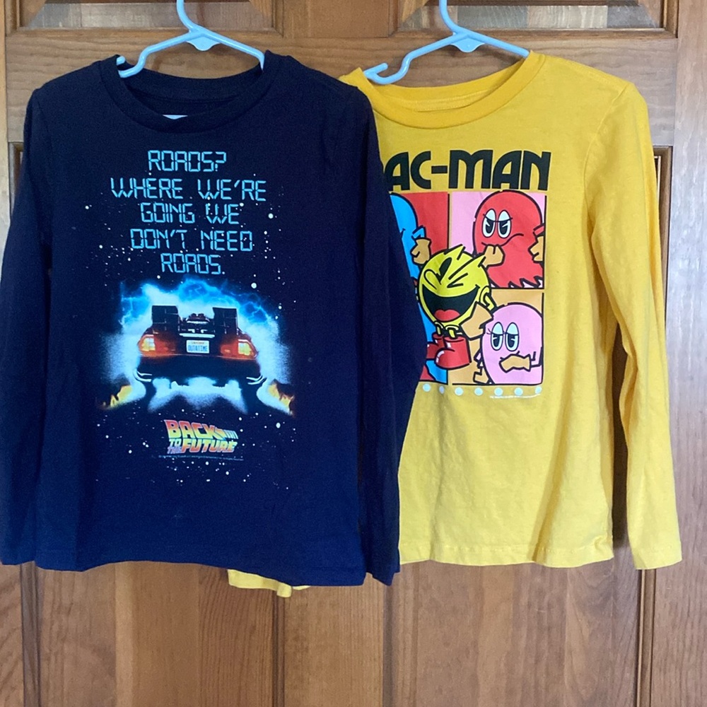 Gap long sleeve 80’s themed shirts. Back to the Future & Pac-Man